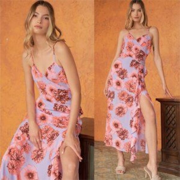 Coral & Lilac Floral Print Maxi Dress - Picture 4 of 8